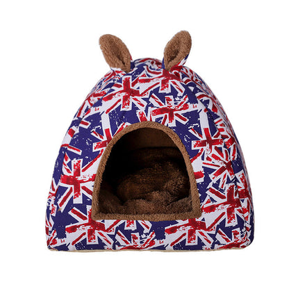 Pet Kennel House Winter Warm Rabbit Ears Cat Litter Pad Closed Yurt 816656132929