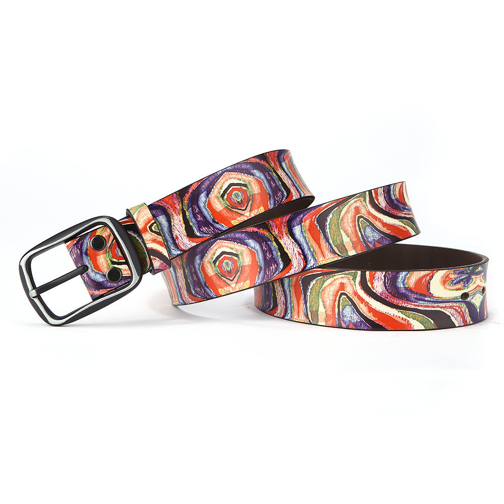 Pure Cowhide Printed Rainbow Graffiti Leather Decorative Belt 817278e1 8932 4cca 8eda 57183fc3b8fd