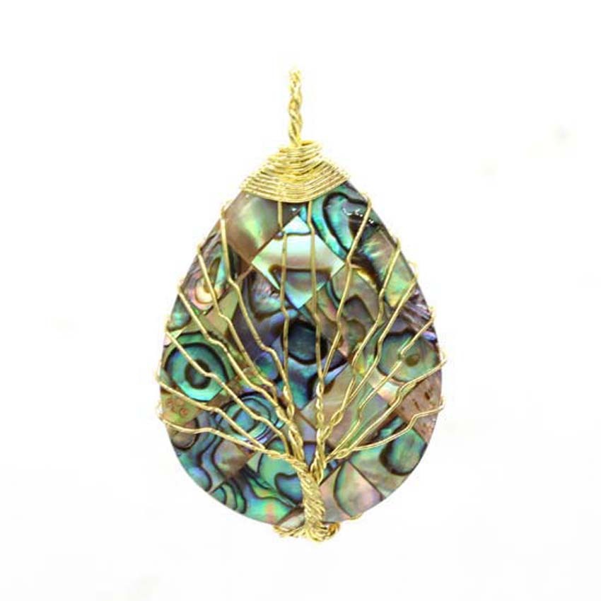 Natural Abalone Shell Drop Shaped Tree Of Life Pendant 818580f2 6764 4c35 998b 6602555c137e