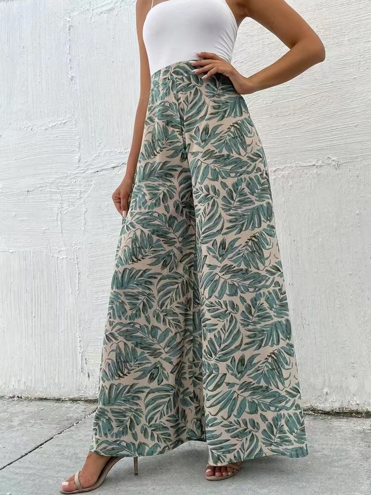 Fashionable Chiffon Floral Wide-leg Pants For Women