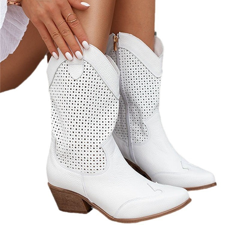 Mid-heel Burnt-out Suede Low-cut Women's Boots 818749cf f213 4144 bb1a 0da25a142171