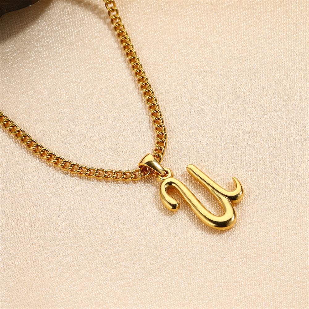 Simple Elegant Necklace Stainless Steel 18K Gold Mini English Letter Pendant 8197efbc c414 4149 8d18 2209b6ac612e