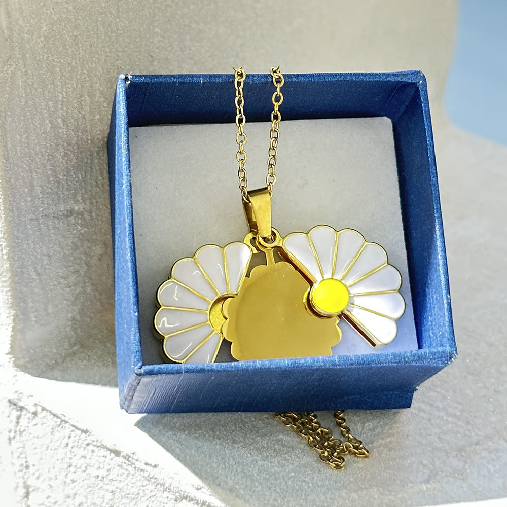 Daisy Stainless Steel Blank Inscription Necklace SUNFLOWER Gold Pendant Drop Oil Chrysanthemum Necklace 82033427 6bb4 4804 99