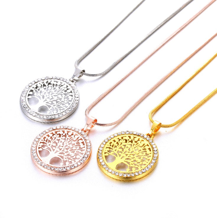 Explosion Models Europe And America Necklace Life Tree Long Necklace Chain Crystal Pendant Long Life Tree Sweater Chain 82206