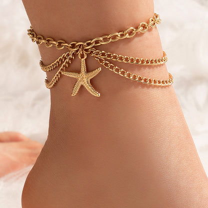 Gold Heart-shaped Chain Foot Ornaments Tassel Snake Pendant Three-layer Anklet For Women 823847cf 83cf 411f a1d6 42f9b37f673b