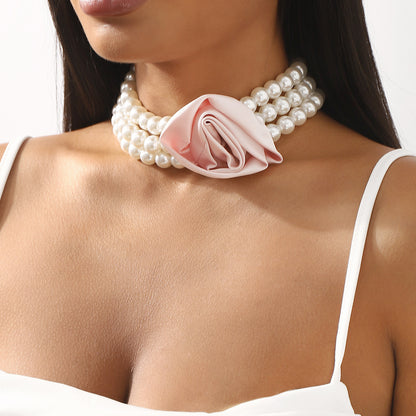 Retro Romantic Hepburn Style Pearl Necklace Rose Banquet Necklace 826db0a5 c15c 4b54 a1d5 0d658e629882