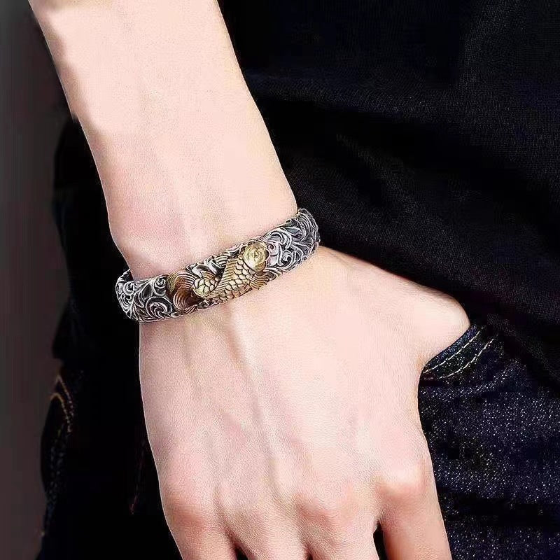 Chinese Style Two-color Electroplated Koi Tangcao Pattern Bracelet 82735dd9 6740 4cd1 b9aa 0be667651a88