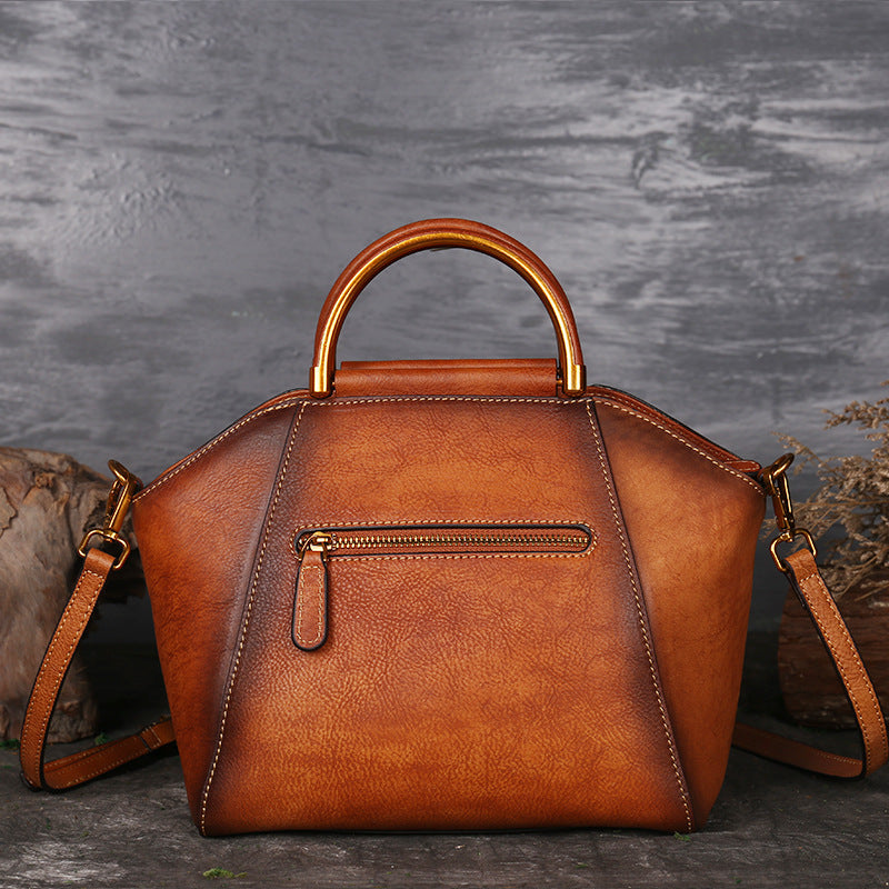 Genuine Embossed Leather Messenger Top Handle Bag Retro Handbag Totem Pattern High Quality Natural Skin Women Shoulder Tote B