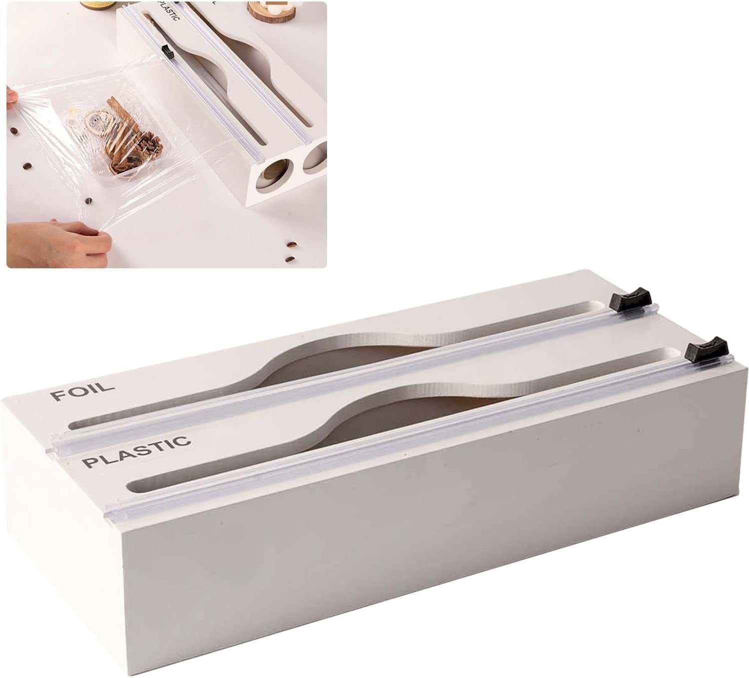 3 In 1 Bamboo Wrap Organizer With Cutter And Labels, Plastic Wrap Aluminum Foil And Wax Dispenser For Kitchen - HD Wireless Product #1
