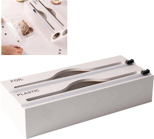 3 In 1 Bamboo Wrap Organizer With Cutter And Labels, Plastic Wrap Aluminum Foil And Wax Dispenser For Kitchen - HD Wireless Product #1