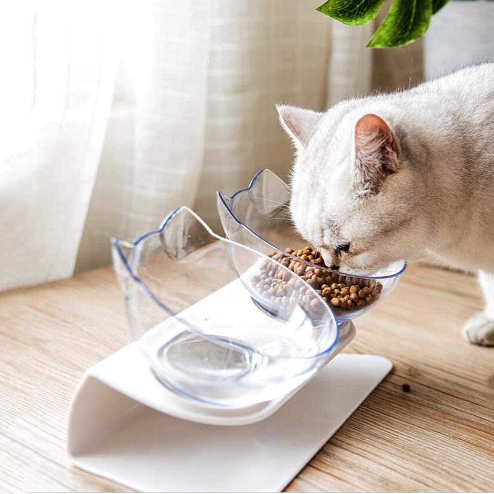 Non Slip Double Cat Bowl With Raised Stand Pet Food Cat Feeder Protect Cervical Vertebra Dog Bowl Transparent Pet Products 82