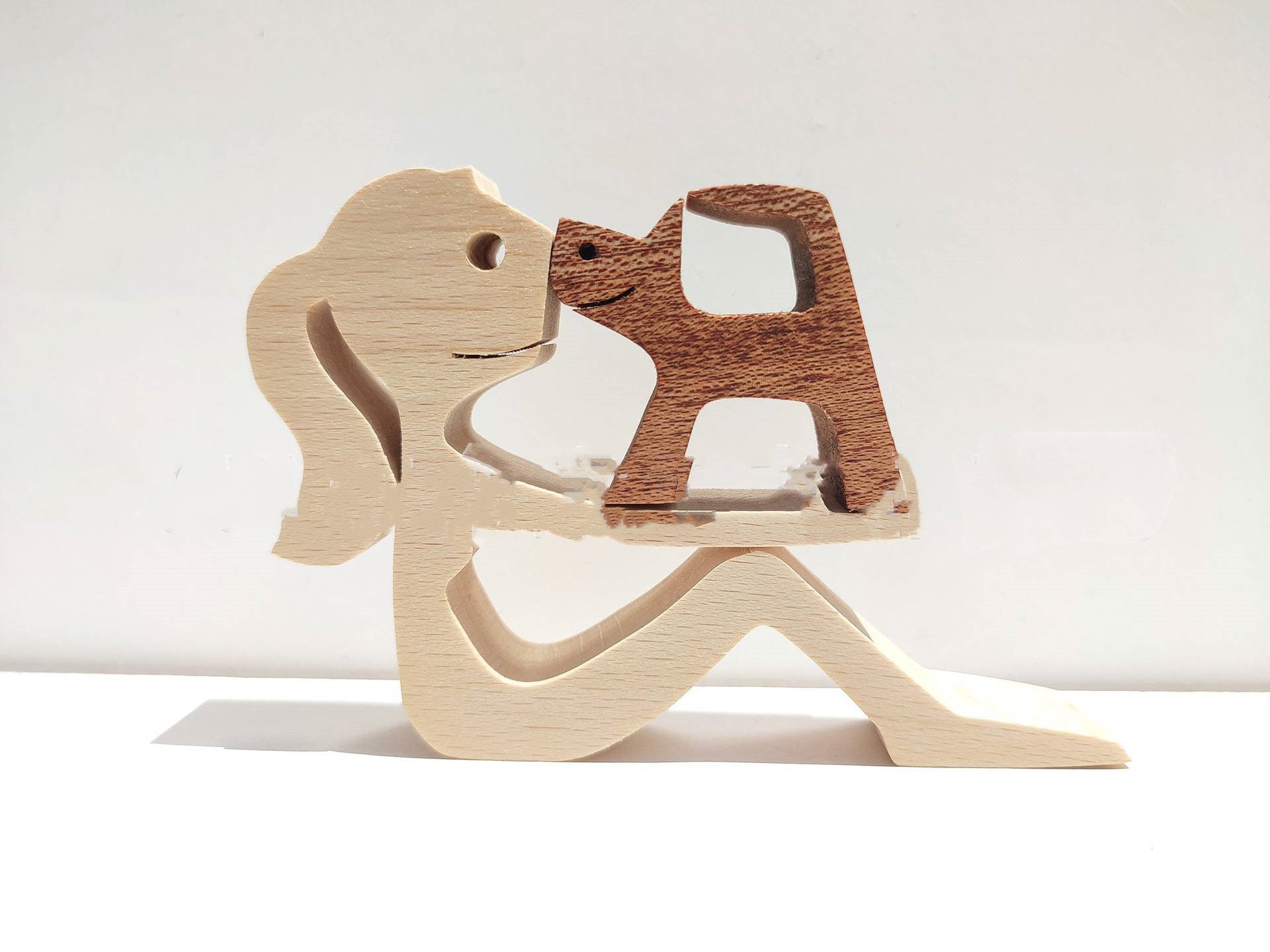 DIY Figurine Wood Dog Ornament Sculpture Home Decoration A Man A Dog Wood Sculpture Christmas Gifts Model Decor 83145e1f a418