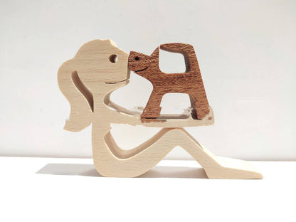 DIY Figurine Wood Dog Ornament Sculpture Home Decoration A Man A Dog Wood Sculpture Christmas Gifts Model Decor 83145e1f a418
