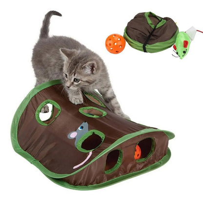 Cute Pet Cat Interactive Hide Seek Game 9 Holes Tunnel Mouse Hunt Intelligence Toy Pet Hidden Hole Kitten Foldable Toys 83432
