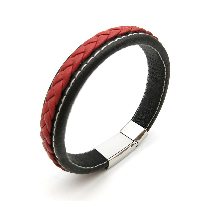 Cross woven design leather bracelet stainless steel magnetic buckle bracelet 8356217166015