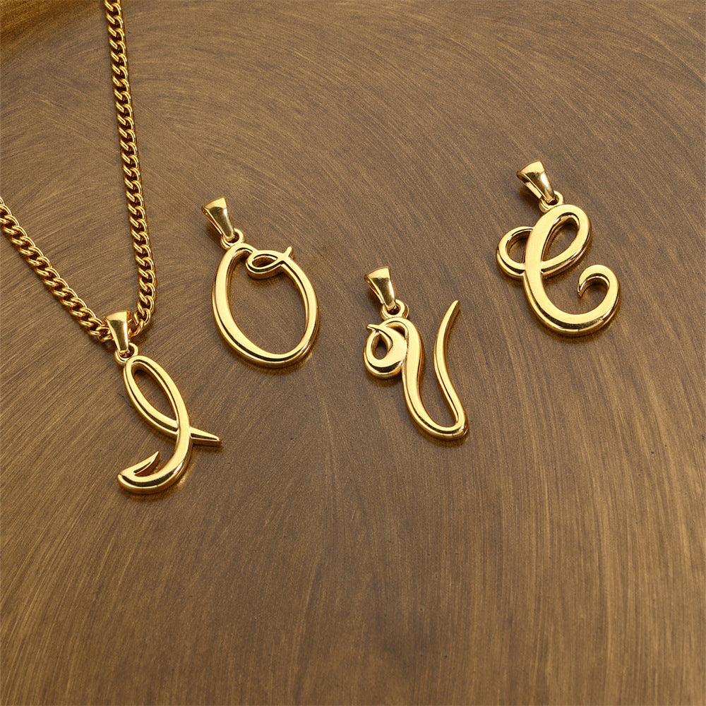 Simple Elegant Necklace Stainless Steel 18K Gold Mini English Letter Pendant 8378adc0 3ce1 415b 9d50 42ee0d411185