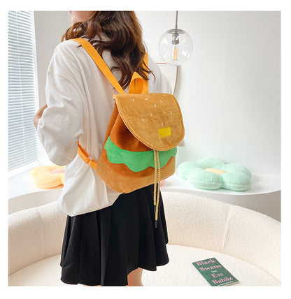 Cute Hamburger Plush Backpack Soft Cartoon Burger Plush Coin Purse Girls Kindergarten School Bookbag Children Kids Pack