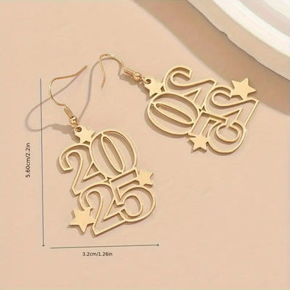 New Creative Gloden Number 2025 Dangle Earrings For Women Fashion Jewelry New Year Earring For Party 83ad8670 7f85 45e6 bb54 