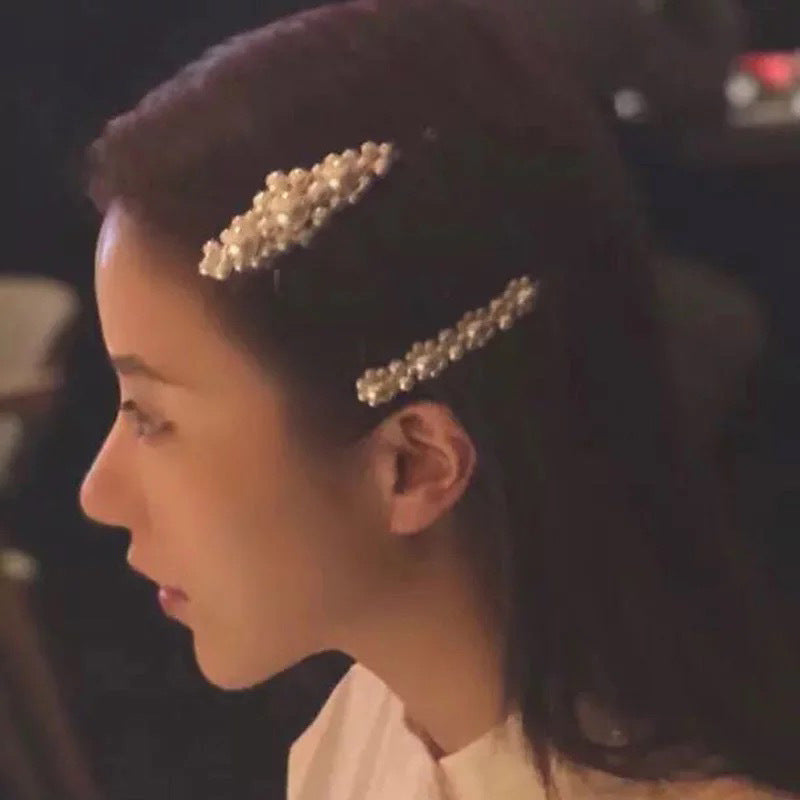 Flower Pearl Rhinestone Hair Clip female one character clip 84036333455