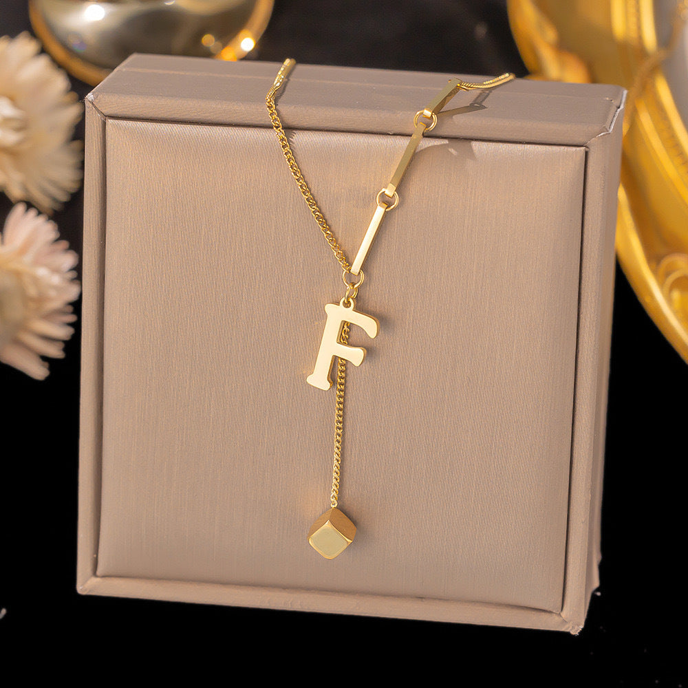 Necklace Ornament Titanium Steel Tassel 26 Letters Female Small Square Pendant Graceful Personality Jewelry 8405c32c 9361 4bc