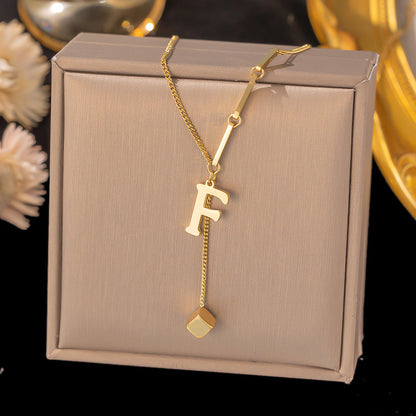 Necklace Ornament Titanium Steel Tassel 26 Letters Female Small Square Pendant Graceful Personality Jewelry 8405c32c 9361 4bc