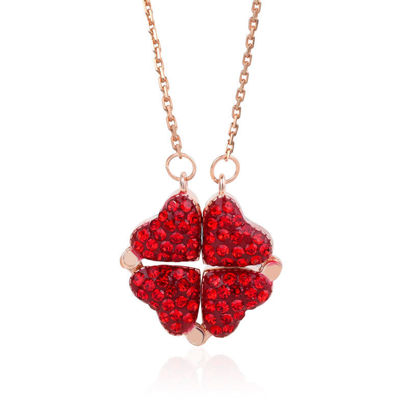 Sterling Silver Double-sided Four-leaf Clover Can Be Opened And Closed, A Double-wearing Clavicle Chain 8438b8cd 78e0 42a7 b5
