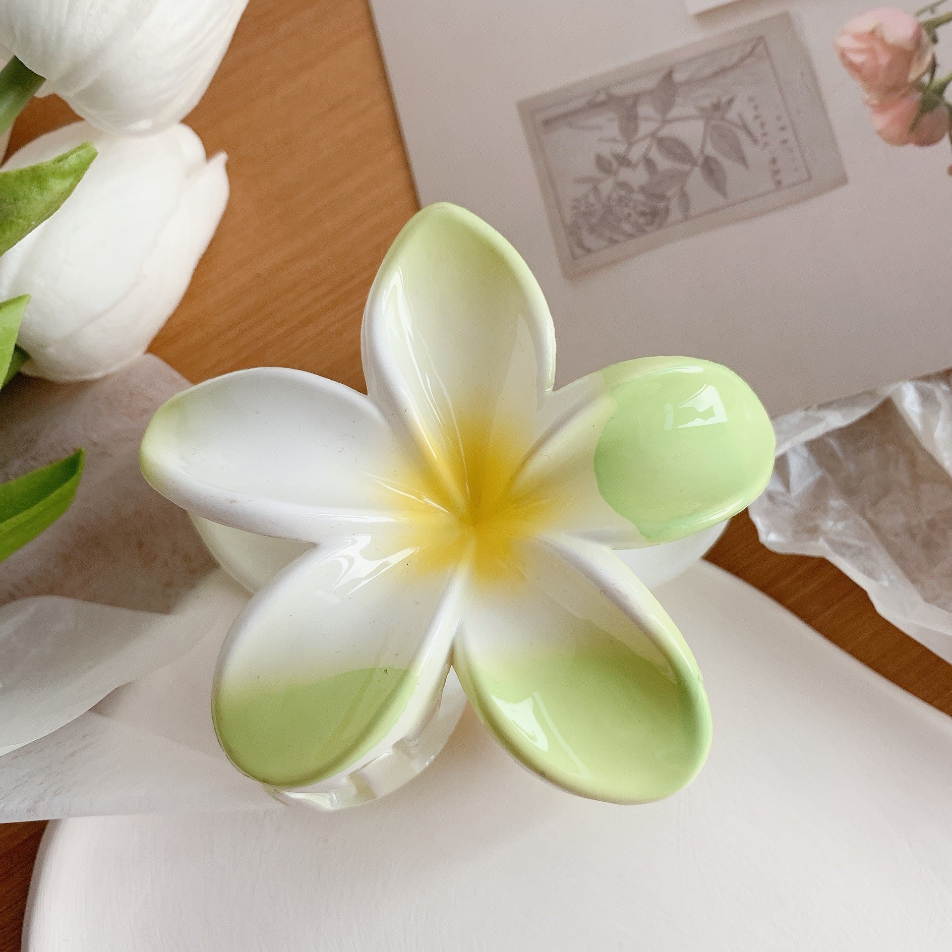 Muweordy Plumeria Hair Clips Flower Hair Clip Trendy Hair Claw Clip Popular Hair Catch Korean Hair Accessories For Women 8444