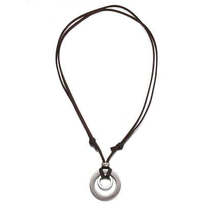Double circle hollow leather cord necklace 848986642395