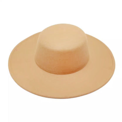 Flat Top Woolen Hat Big Brim Fedora Hat Hepburn Style 84ce6405 41c6 4eb7 9966 0bf993e1be71
