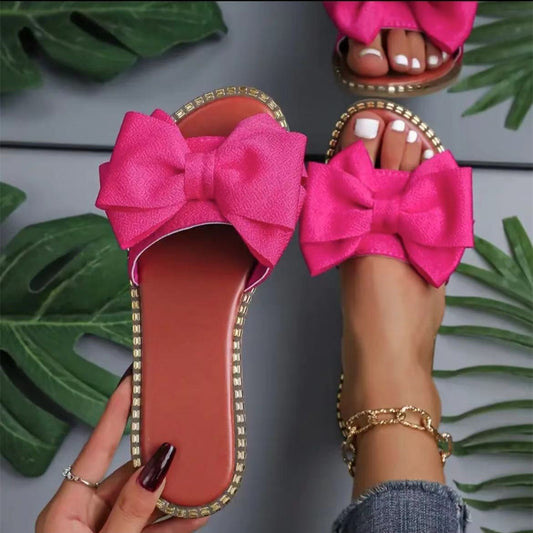 Flat Bottom Rhinestone Bowknot Slippers Women's Cloth Sandals 84d1bd11 5cd1 4282 9031 ed903db3c66c