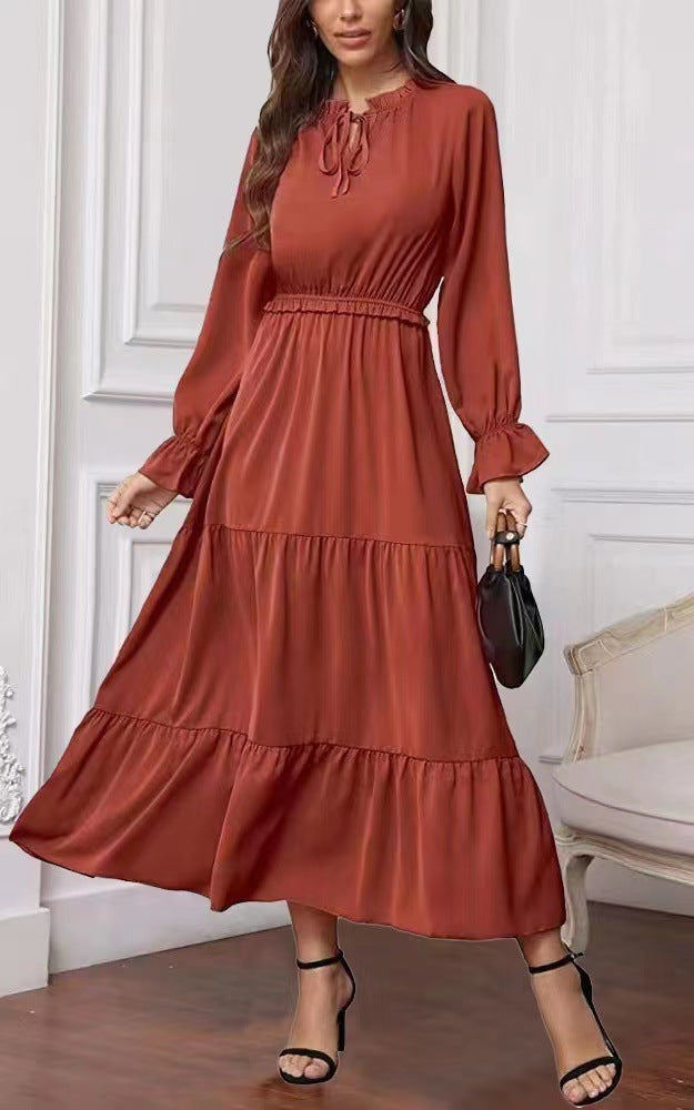 Summer Solid Color Long Sleeve European And American Style Women Dress Ladies 84e8e220 af8d 4940 806f ee485cc12fac