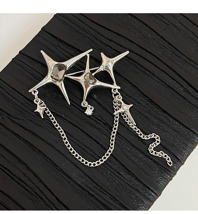 Four Eight-pointed Stars Zircon Chain Brooch For Women 84ea7024 9bf8 4a42 955d 1c127ae00836