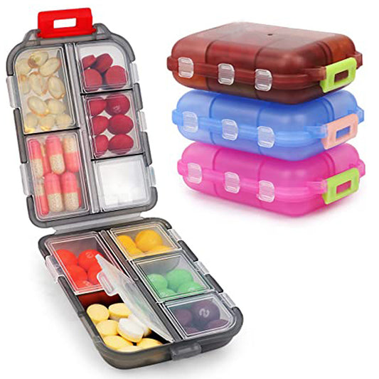 Travel Pill Organizer 10 Grid  Moisture Proof Pills Box For Pocket Purse Daily Pill Case Portable Medicine Vitamin Holder Con