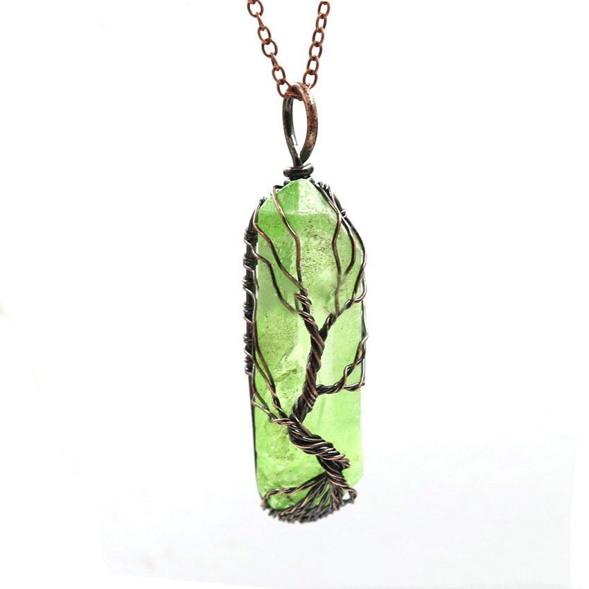 Natural white crystal color plated hexagonal pillar pendant 8525555845438