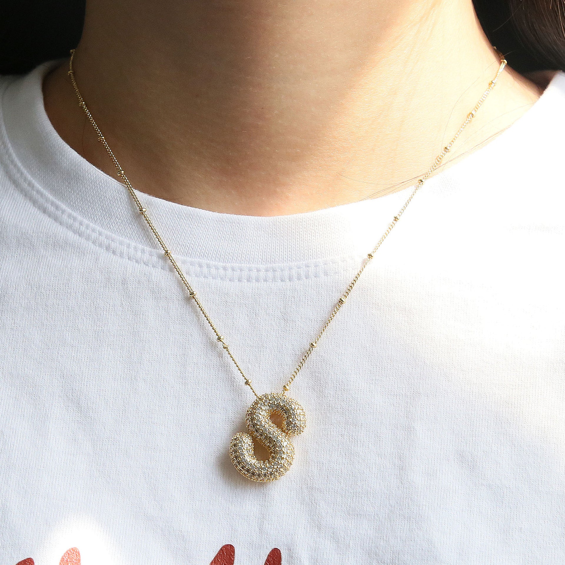 Brass Zircon Bubble Balloon Letter Pendant Necklace For Women 8535dc4d 62f9 4464 86e0 b1f9492ccee2
