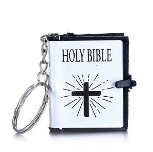 Mini English HOLY BIBLE Key Chains Real Paper Readable Bible Christian Keyrings Car Key Chains Bag Ornaments Religious Jewelr