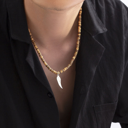 Bohemian Style Wooden Bead Stitching Necklace Men's Feather Pendant Necklace 85509acf d2c0 485f a413 8d5bcd342d1a
