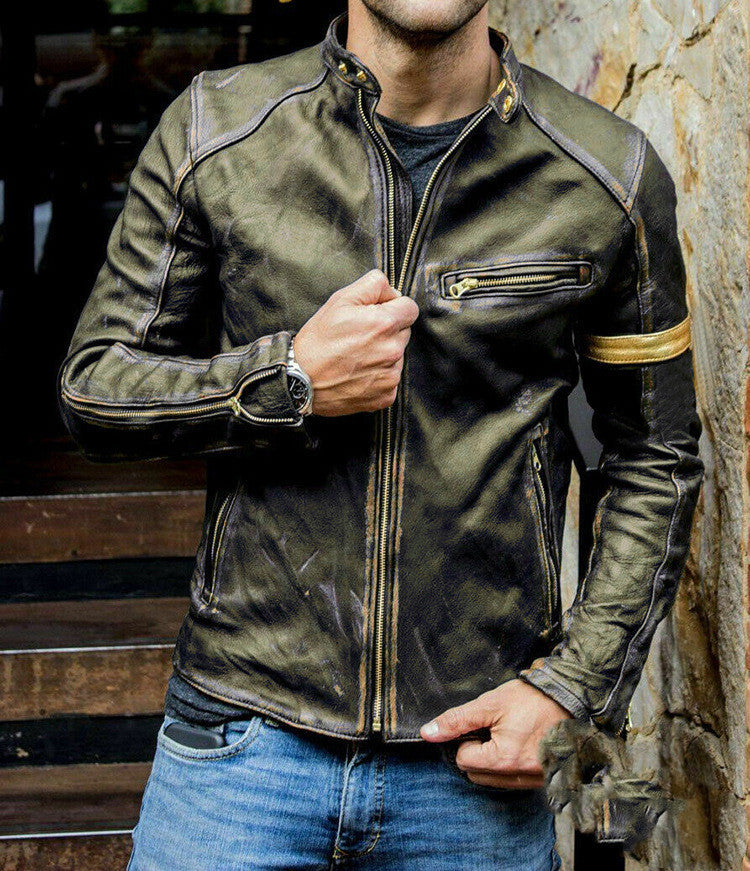 Motorcycle Leather Jacket For Men 855941341382