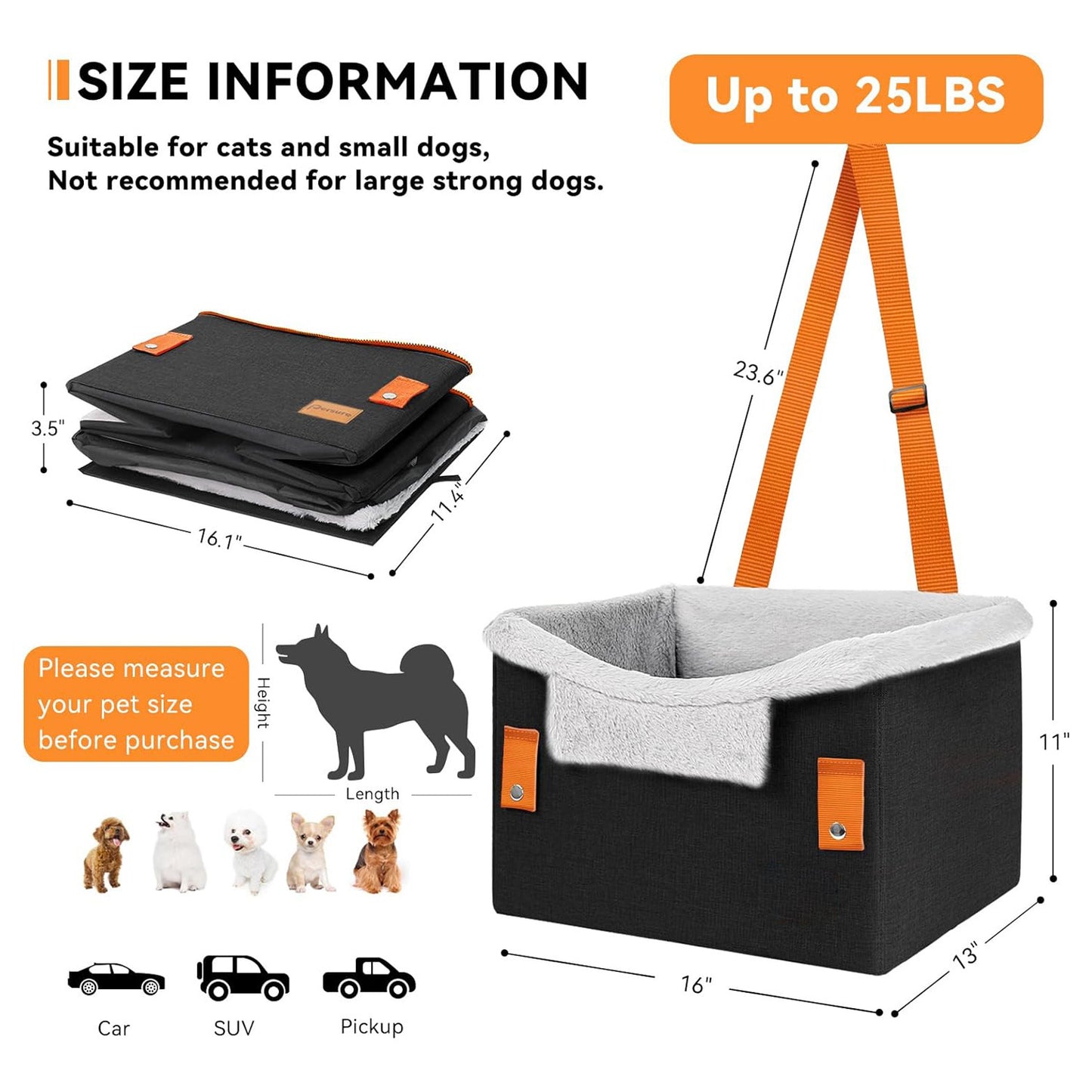 Portable Small Dog Car Seat Dog Booster Seat For Car With Clip-On Safety Leash Perfect For Small Pets Pet Products 85658d0b 8
