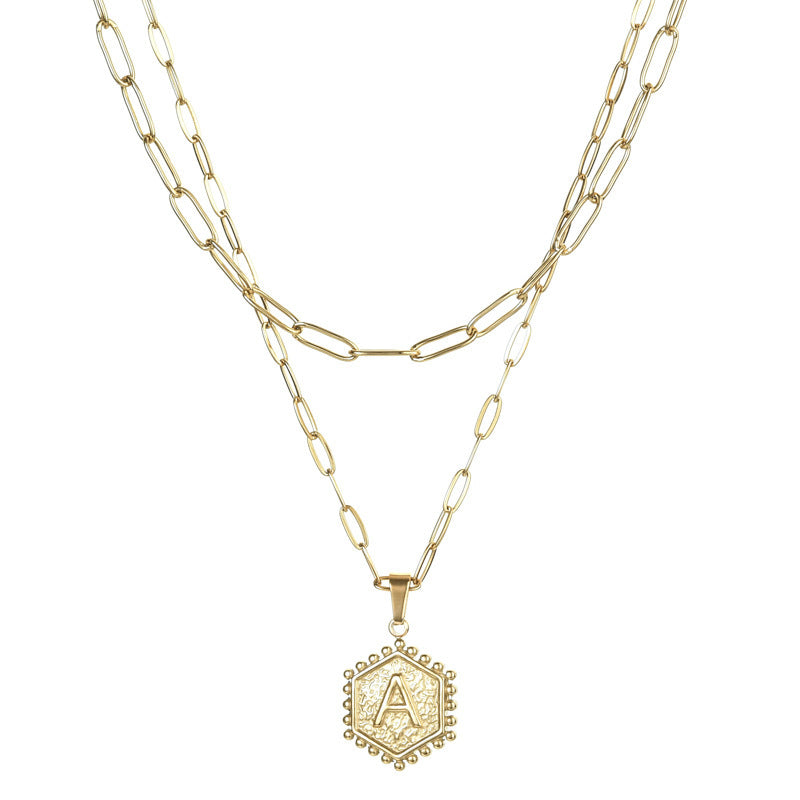 14K Gold Double-layer Combination Necklace Cool Female Letter Stainless Steel Necklace - HD Wireless Product #3