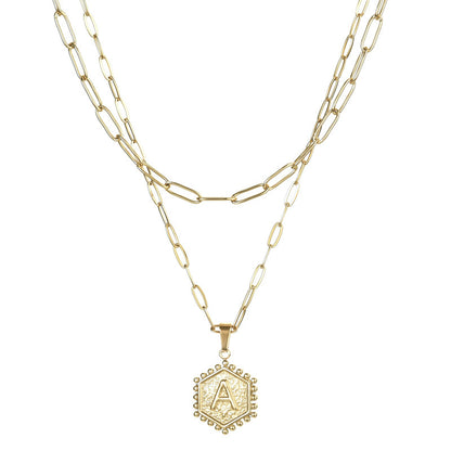 14K Gold Double-layer Combination Necklace Cool Female Letter Stainless Steel Necklace - HD Wireless Product #3