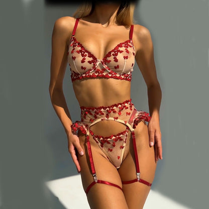 4 PCs Set Love Embroidered Mesh Lingerie Bra - HD Wireless Product #2