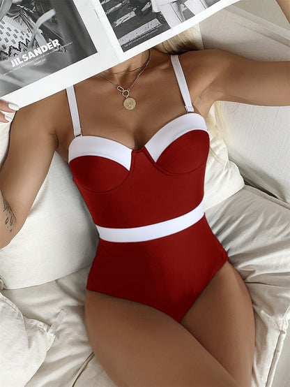 Push Up Contrast Color Fashion Bikini One-piece Swimsuit 85af6d2a 489e 4a27 8688 9403bc5e2bba