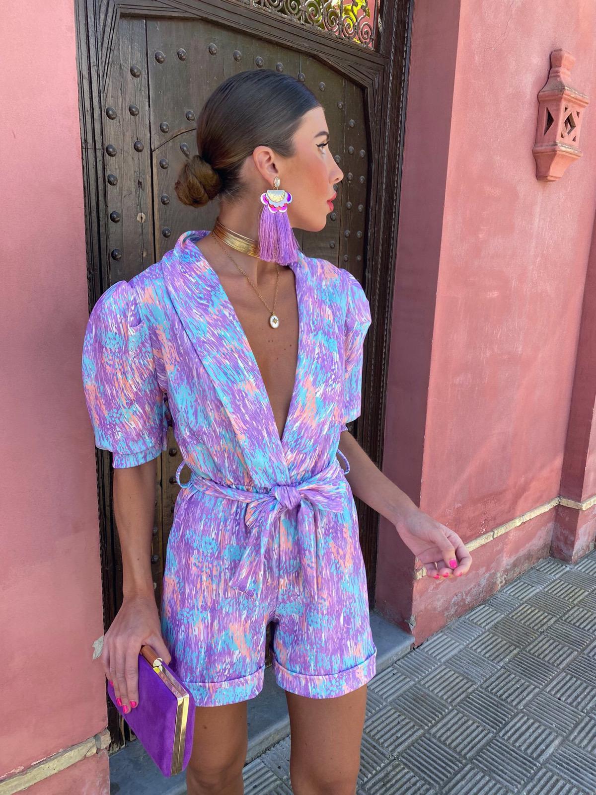 Bubble sleeved short sleeved printed waistband elastic jumpsuit 85d5814b 54ef 4c1d a38e 5b753775c01f