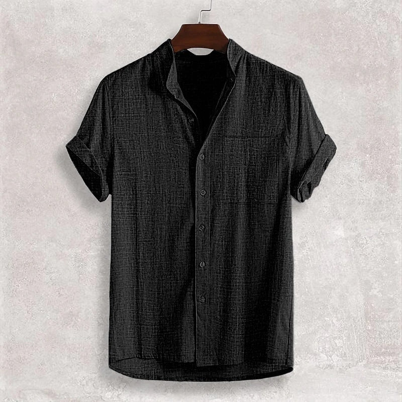 Men's Stand Collar Cotton Cardigan Short Sleeve Thin 85da9ece c305 4d42 90d0 1d110e357933