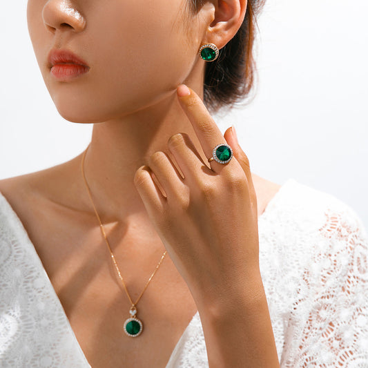 Fashion Simple Water Brick Round Emerald Jewelry Suit 860d1a50 f537 4b7a abab 1b5a5b3ec352