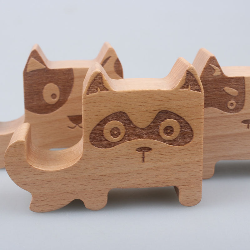 Creative  Mobile Phone Toma Back With Coin Beech Wood Lazy Phone Holder Custom Lettering - 图片 12
