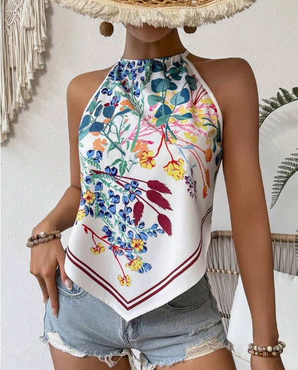Printed Notched Neck Sleeveless Tank Top 862a68bf b497 4b33 bc37 b58a8d002121