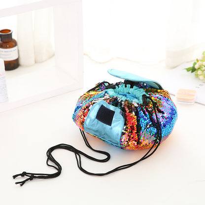 Mermaid Sequins design Cosmetic Bag Drawstring Makeup Case Women Travel Make Up Organizer Storage Pouch Toiletry Wash Kit 864