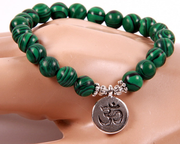 Amazon Hot Explosion Natural Malachite Beaded Bracelet Lotus Buddha Head OHM Yoga Pendant Bracelet 8673427287739